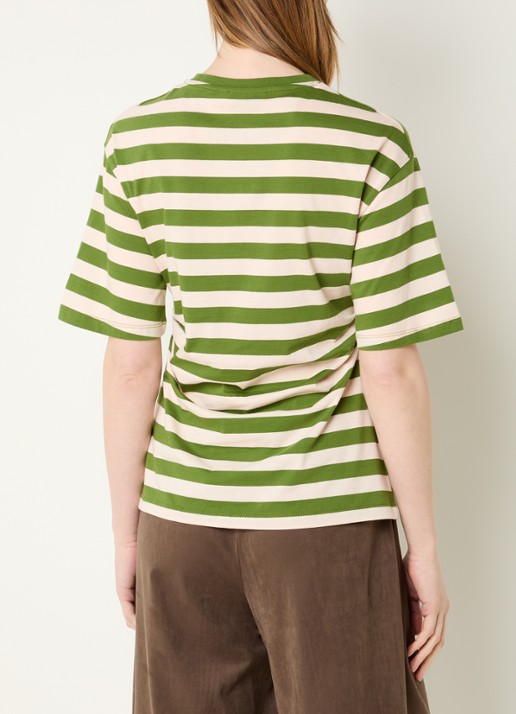Modström Barney T-shirt met streepprint en plooidetail - achterkant groen