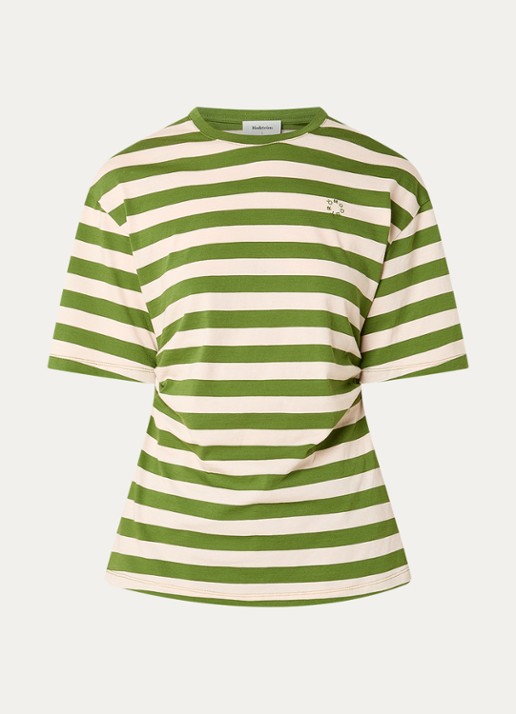 Modström Barney T-shirt met streepprint en plooidetail - voorkant 3 groen