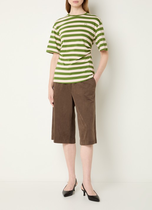 Modström Barney T-shirt met streepprint en plooidetail - voorkant 4 groen