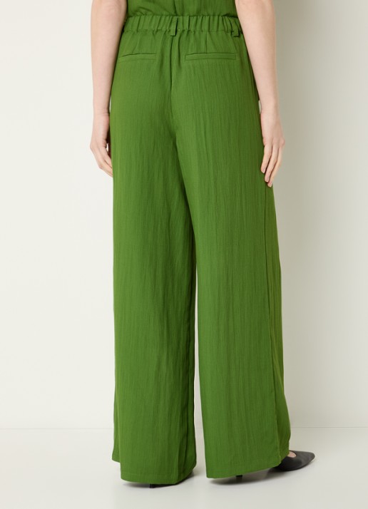 Modström Benitta mid waist wide fit pantalon van crêpe - achterkant groen