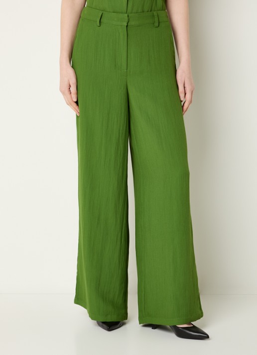 Modström Benitta mid waist wide fit pantalon van crêpe - detail 2 groen