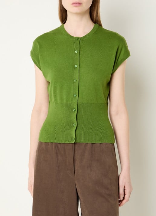 Modström Bernadette fijngebreid vest met vlindermouw - detail groen