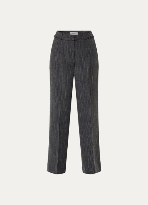 Modström Birna mid waist wide fit pantalon met krijtstreep - voorkant antraciet