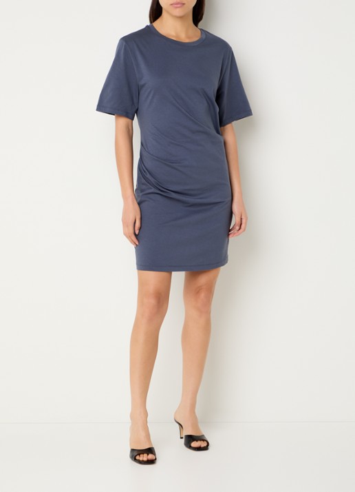 Modström Brazil mini jurk van  katoen met plooidetail - voorkant 2 donkerblauw