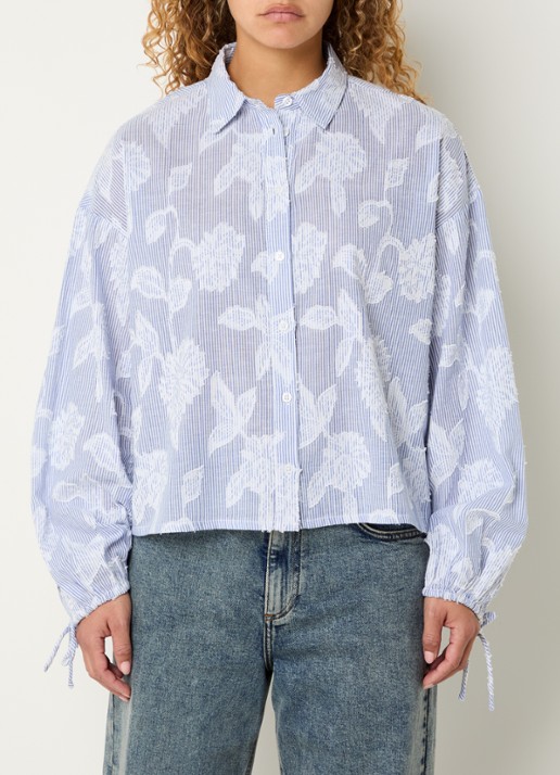 Modström Christan blouse met streepprint en bloemborduring