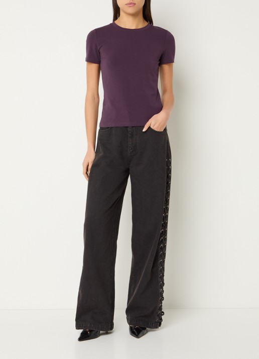 Modström Dae T-shirt met ronde hals - voorkant 3 aubergine