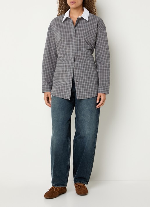 Modström Damaris blouse met ruitdessin - voorkant 4 antraciet