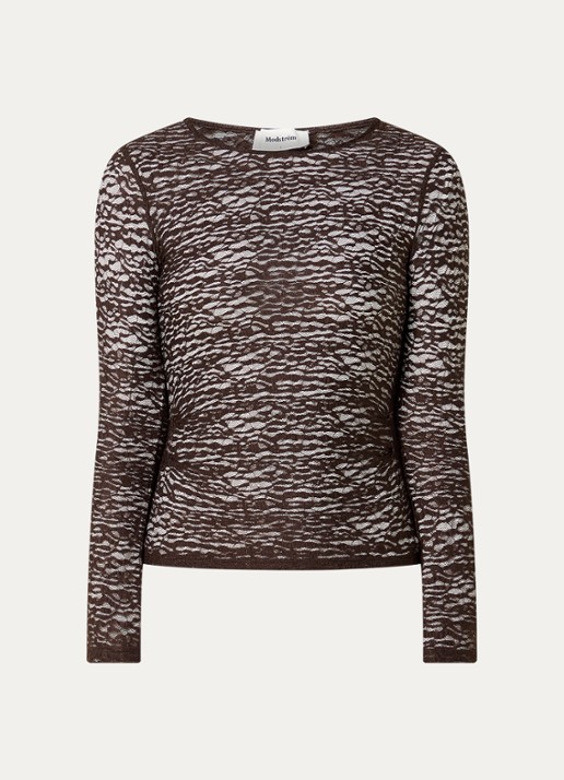 Modström Diana semi-transparante top met ronde hals - voorkant 2 donkerbruin
