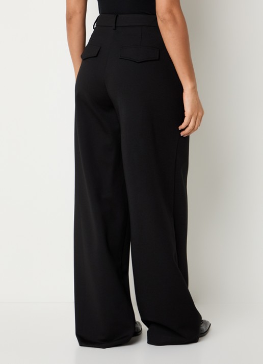 Modström Dorit high waist wide fit pantalon met steekzakken - achterkant 4 zwart