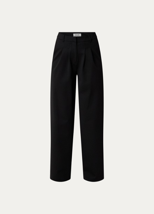 Modström Dorit high waist wide fit pantalon met steekzakken - voorkant zwart
