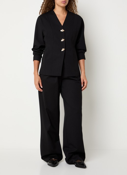 Modström Dorit high waist wide fit pantalon met steekzakken - voorkant 2 zwart