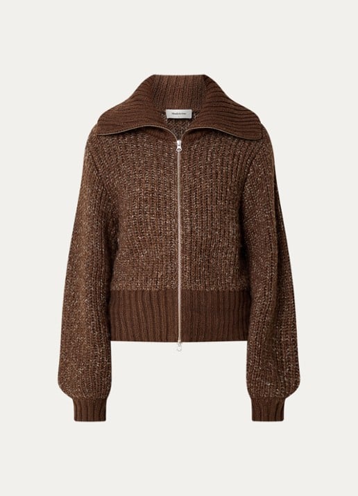 Modström Dyveke grofgebreid vest met kraag - voorkant 2 donkerbruin