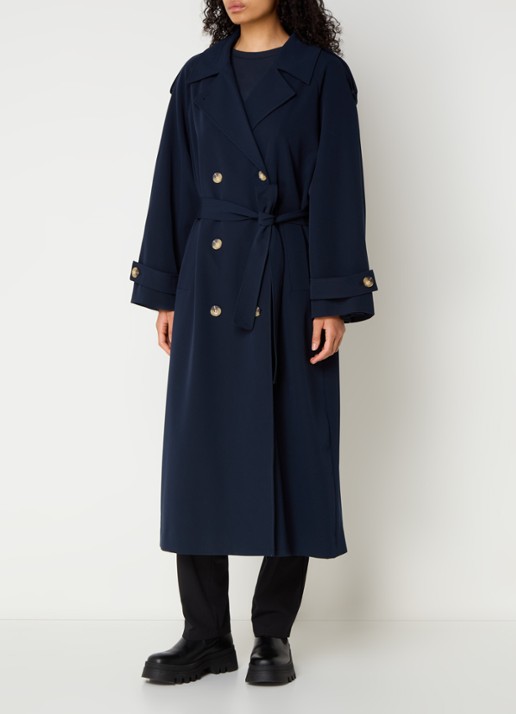 Modström EvieMD trenchcoat met steekzakken en ceintuur - detail 4 donkerblauw