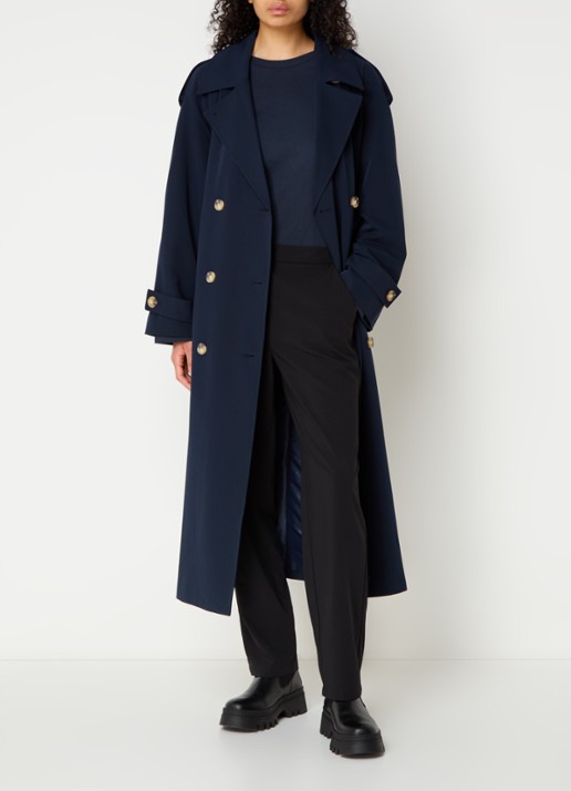 Modström EvieMD trenchcoat met steekzakken en ceintuur - voorkant 2 donkerblauw