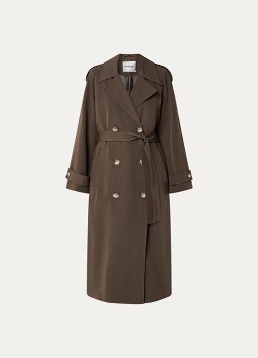 Modström EvieMD trenchcoat met steekzakken en ceintuur - voorkant 2 naturel