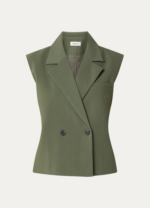 Modström Gale double-breasted gilet  - voorkant olijfgroen