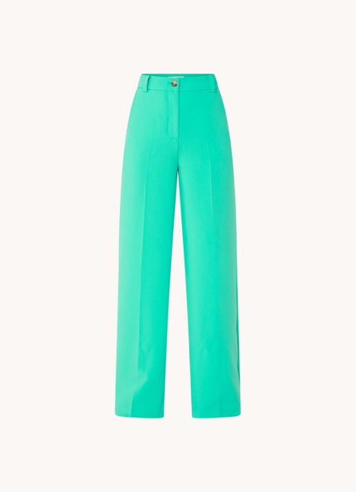 Modström Gale high waist straight fit pantalon met steekzakken en persplooi - voorkant groen