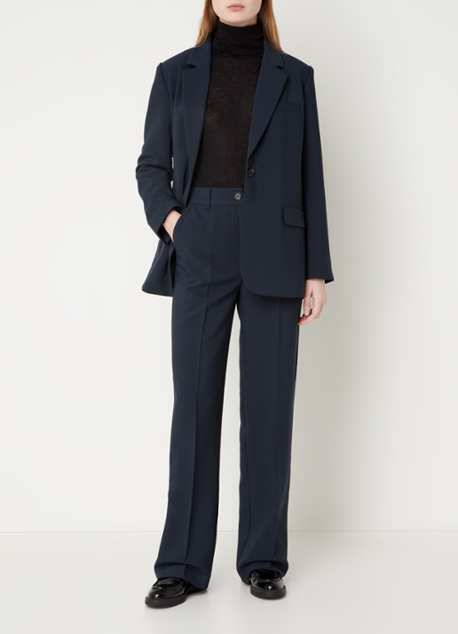 Modström Gale high waist straight fit pantalon met steekzakken en persplooi - voorkant 3 indigo