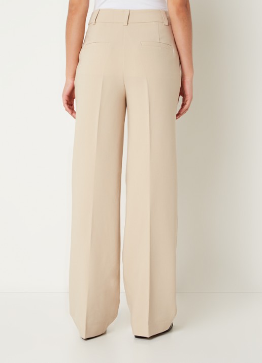 Modström Gale high waist straight fit pantalon met steekzakken en persplooi - achterkant donkerbeige
