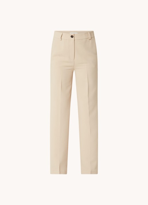 Modström Gale high waist straight fit pantalon met steekzakken en persplooi - voorkant 3 donkerbeige