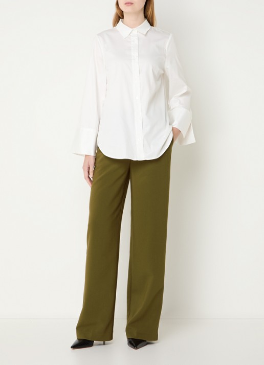 Modström Gale high waist straight fit pantalon met steekzakken en persplooi - voorkant 2 mosgroen