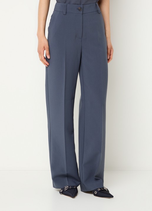 Modström Gale high waist straight fit pantalon met steekzakken en persplooi - detail 4 staalblauw