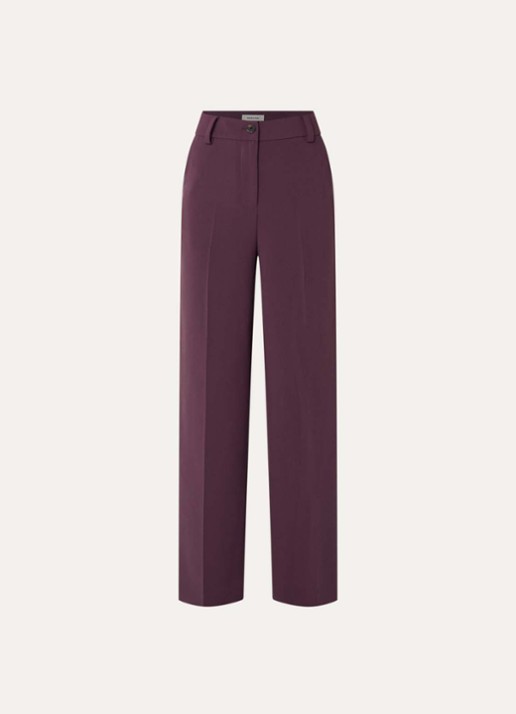 Modström Gale high waist straight fit pantalon met steekzakken en persplooi - voorkant aubergine