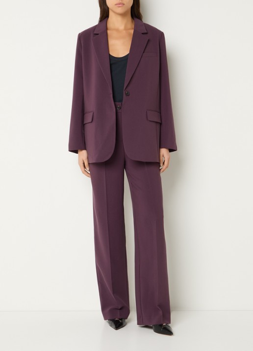 Modström Gale high waist straight fit pantalon met steekzakken en persplooi - voorkant 2 aubergine