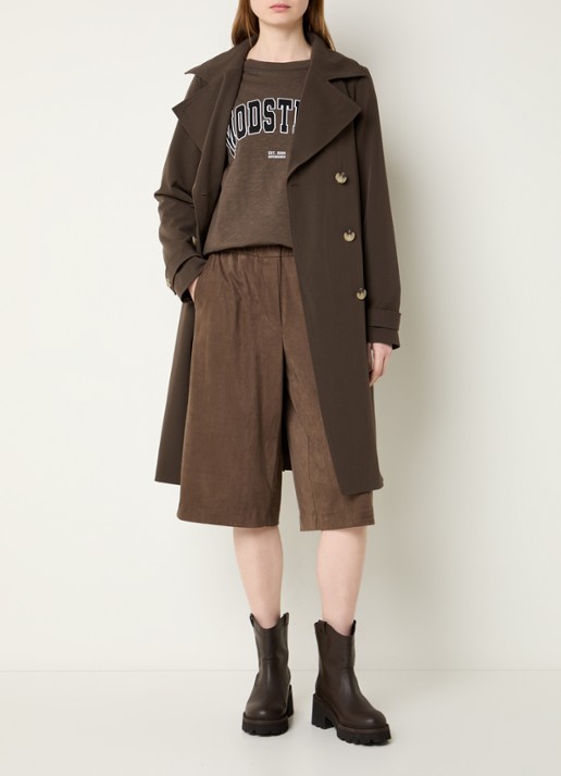 Modström Hiro trenchcoat met dubbele knopenrij en strikceintuur - voorkant 3 bronsgroen