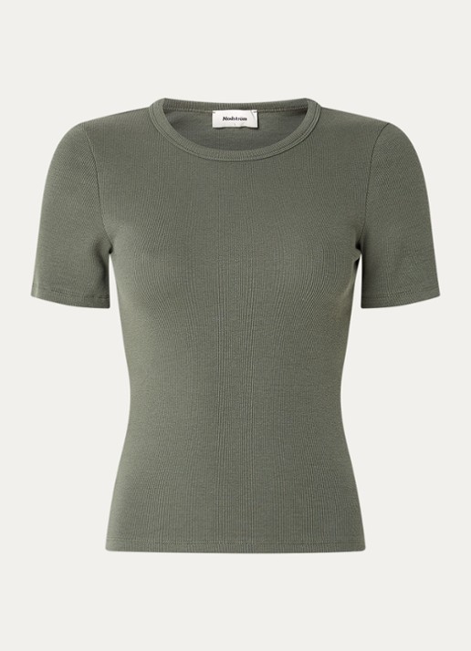 Modström Igor T-shirt met ribstructuur - voorkant 2 legergroen