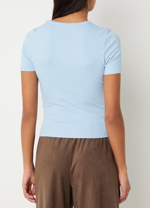 Modström Igor T-shirt met ribstructuur - achterkant aquablauw
