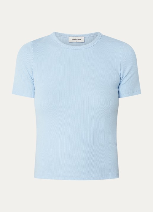 Modström Igor T-shirt met ribstructuur - voorkant 3 aquablauw