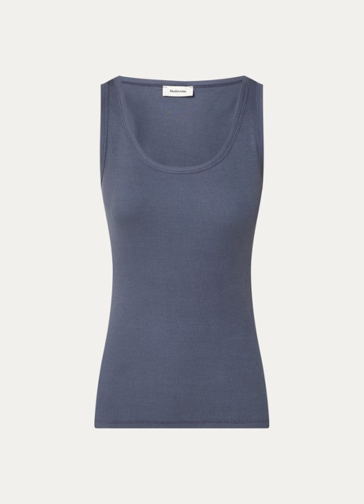 Modström Igor tanktop met ribstructuur - voorkant staalblauw