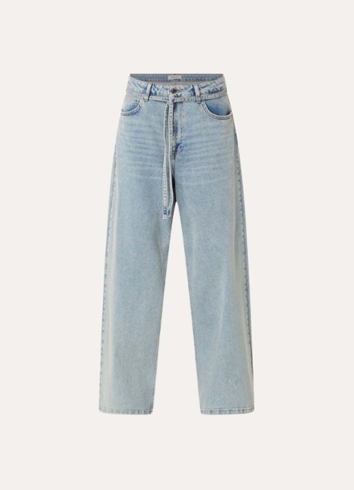 Modström Isolde high waist loose fit jeans met strikceintuur - voorkant indigo