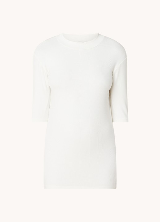 Modström Krown T-shirt met ribstructuur - voorkant 3 lichtgrijs