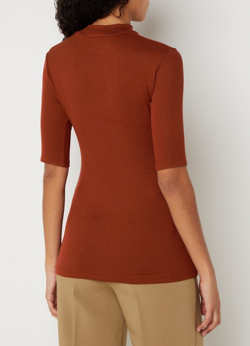 Modström Krown T-shirt met ribstructuur - achterkant 2 oranjebruin