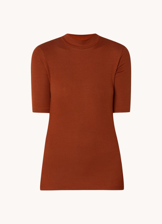 Modström Krown T-shirt met ribstructuur - voorkant 3 oranjebruin
