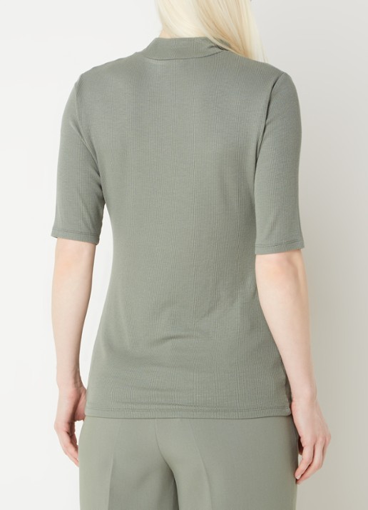 Modström Krown T-shirt met ribstructuur - achterkant 4 olijfgroen