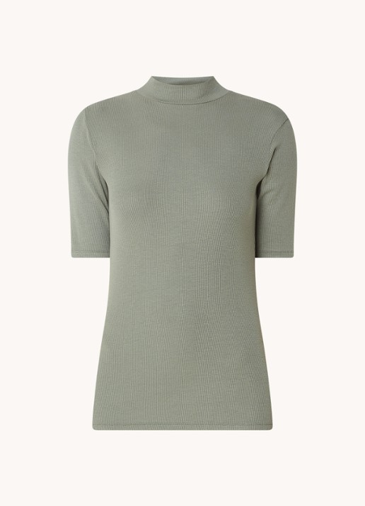 Modström Krown T-shirt met ribstructuur - voorkant 2 olijfgroen