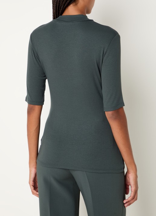 Modström Krown T-shirt met ribstructuur - achterkant 2 groen