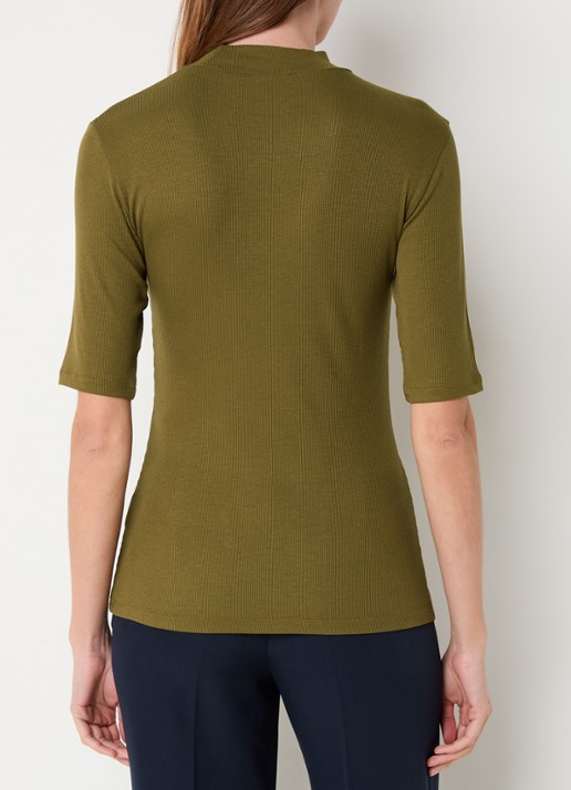Modström Krown T-shirt met ribstructuur - achterkant 3 mosgroen