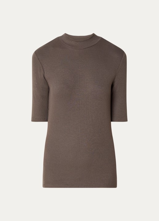Modström Krown T-shirt met ribstructuur - voorkant bruin