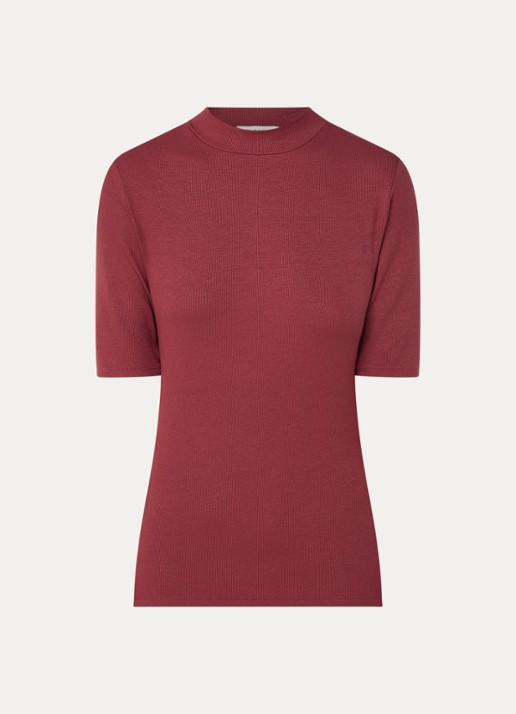Modström Krown T-shirt met ribstructuur - voorkant 3 bordeauxrood