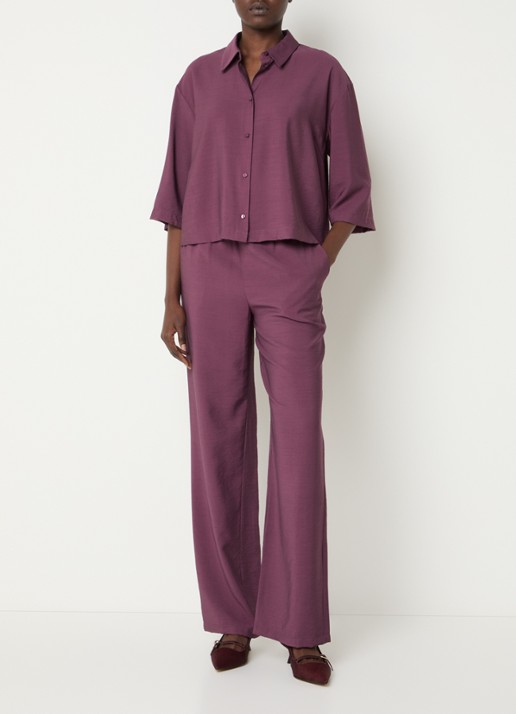 Modström Nicki high waist wide fit broek met steekzakken - voorkant 3 aubergine