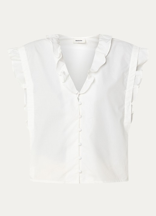 Modström Nikko mouwloze blouse met ruches - voorkant gebroken wit