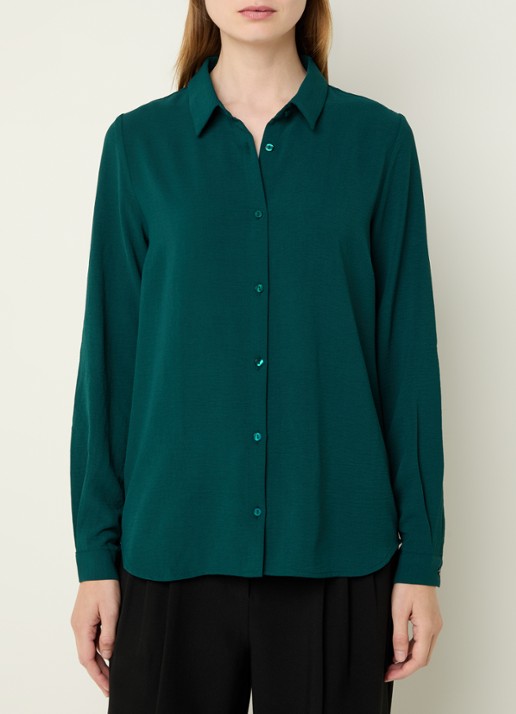 Modström Ossa blouse met kraag - detail flessengroen