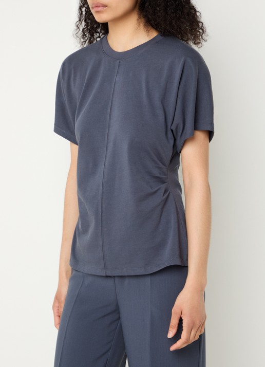 Modström Pataya t-shirt van  katoen met siernaad - detail 2 donkerblauw