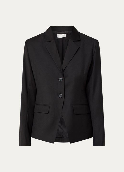 Modström Pilou blazer in wolblend met klepzakken - voorkant zwart