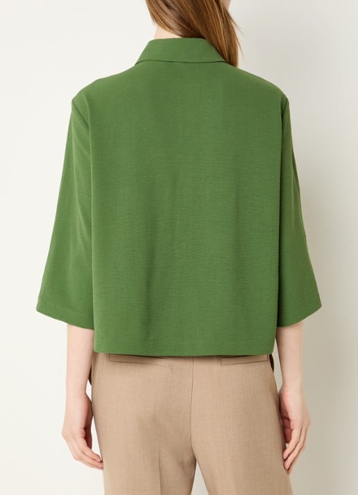 Modström Popel blouse van crêpe met trompetmouw - achterkant 4 groen
