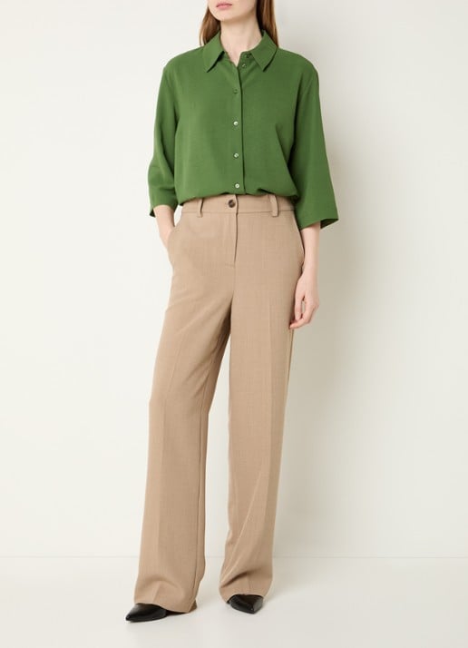 Modström Popel blouse van crêpe met trompetmouw - voorkant 2 groen